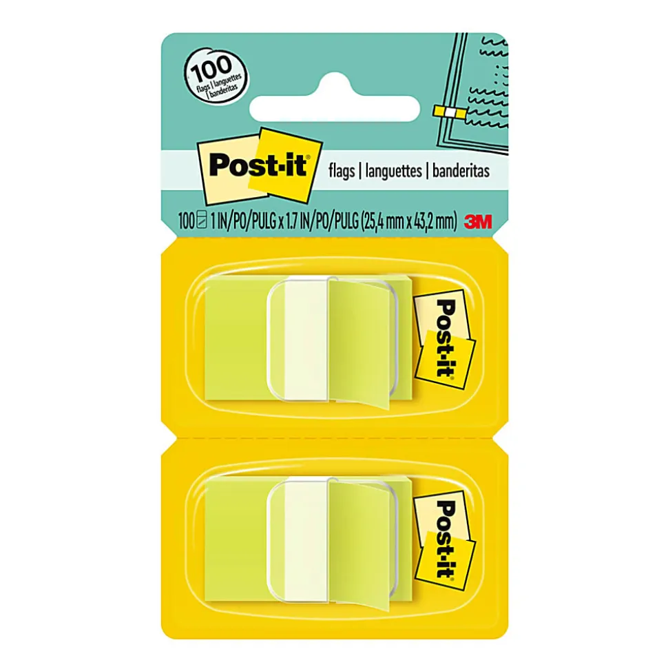 Post-it® Flags, 1" x 1 -11/16", Bright Green, 50 Flags Per Pad, Pack Of 2 Pads