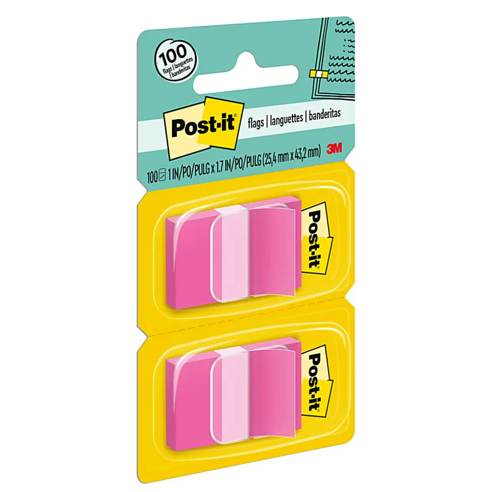 Post-it® Flags, 1" x 1 -11/16", Bright Pink, 50 Flags Per Pad, Pack Of 2 Pads