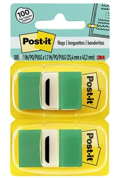 Post-it® Flags, 1" x 1 -11/16", Green, 50 Flags Per Pad, Pack Of 12 Pads