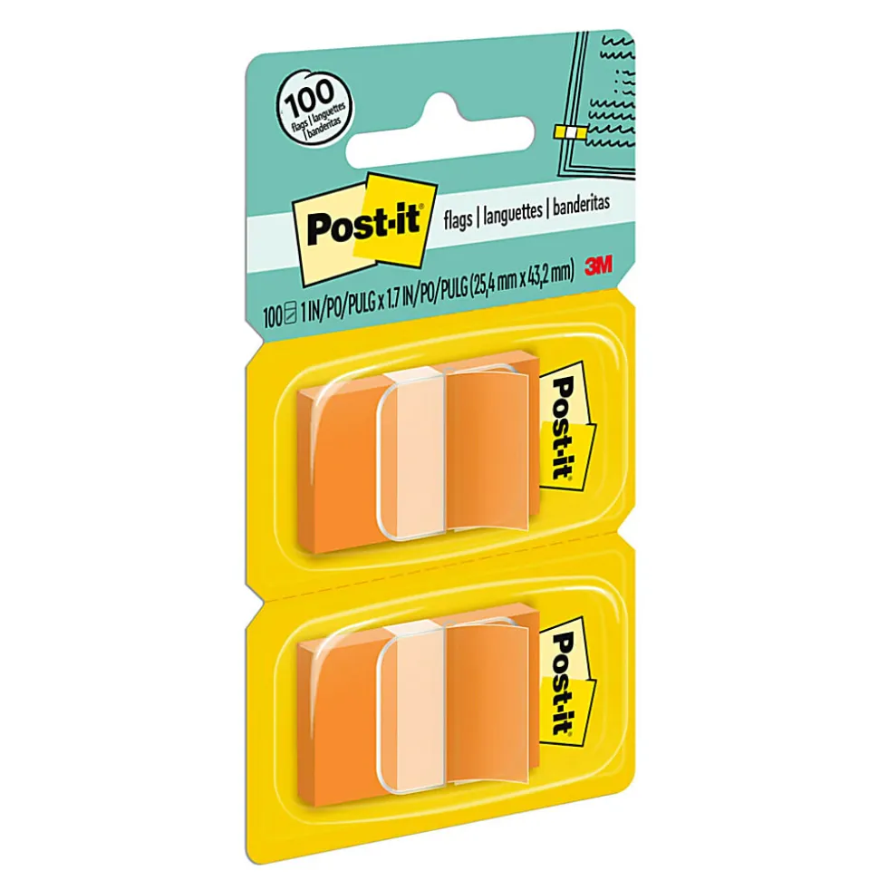 Post-it® Flags, 1" x 1 -11/16", Orange, 50 Flags Per Pad, Pack Of 2 Pads