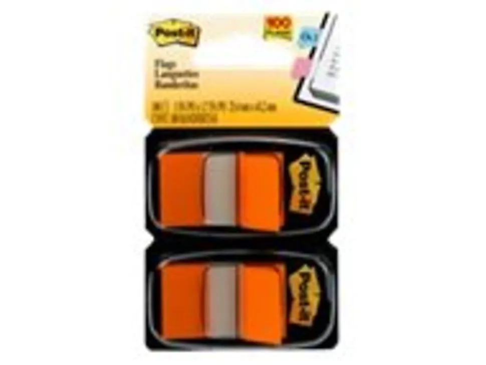 Post-it® Flags, 1" x 1 -11/16", Orange, 50 Flags Per Pad, Pack Of 2 Pads