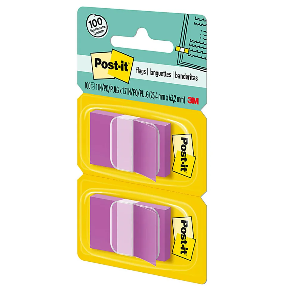Post-it® Flags, 1" x 1 -11/16", Purple, 50 Flags Per Pad, Pack Of 2 Pads