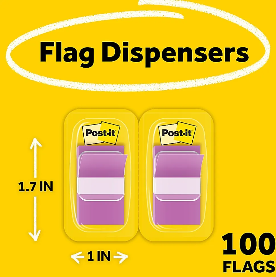 Post-it® Flags, 1" x 1 -11/16", Purple, 50 Flags Per Pad, Pack Of 2 Pads