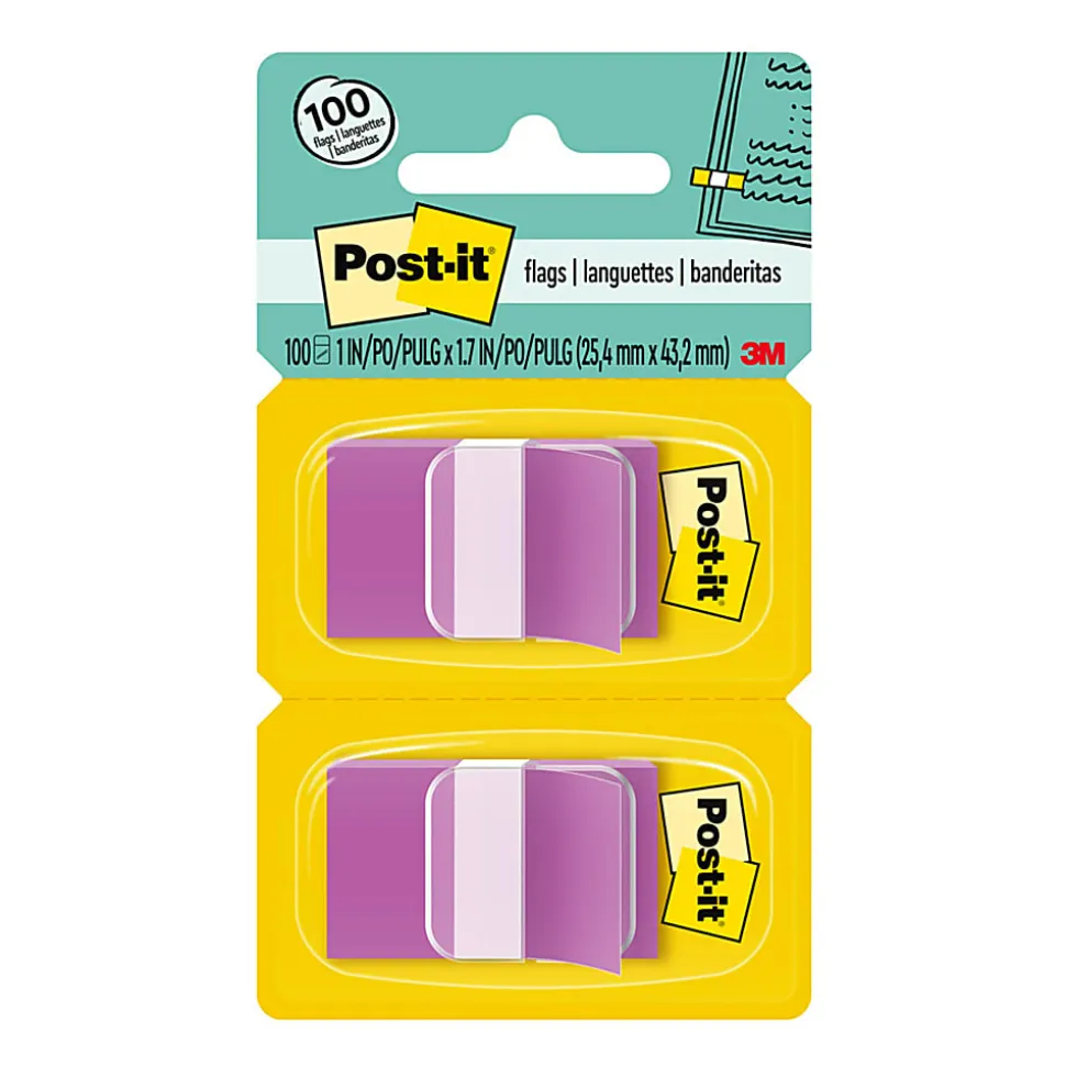 Post-it® Flags, 1" x 1 -11/16", Purple, 50 Flags Per Pad, Pack Of 2 Pads