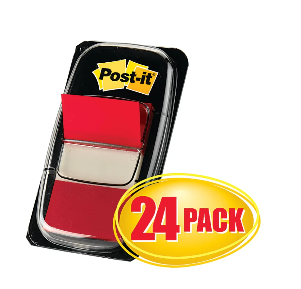 Post-it® Flags, 1" x 1 -11/16", Red, 50 Flags Per Pad, Pack Of 24 Pads