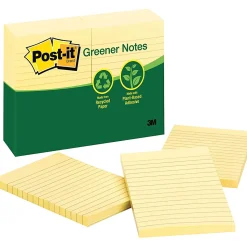Post-it Greener Notes, 4 in x 6 in, Canary Yellow, Lined, 4"x6" , 100 Sheets per Pad, 12 Pads - 660RPYW