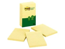 Post-it® Greener Notes, 4 in x 6 in, 5 Pads, 100 Sheets/Pad, Clean Removal, Canary Yellow, Lined