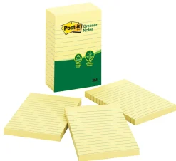 Post-it® Greener Notes, 4 in x 6 in, 5 Pads, 100 Sheets/Pad, Clean Removal, Canary Yellow, Lined