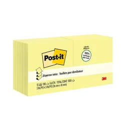 Post-it® Greener Pop Up 100% Recycled Paper Notes, 3 x 3 in, 12 Pads, 100 Sheets/Pad, School Supplies and Office Products, Canary Yellow