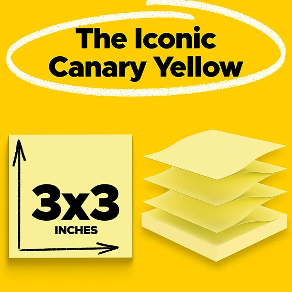Post-it® Greener Pop Up 100% Recycled Paper Notes, 3 x 3 in, 12 Pads, 100 Sheets/Pad, School Supplies and Office Products, Canary Yellow