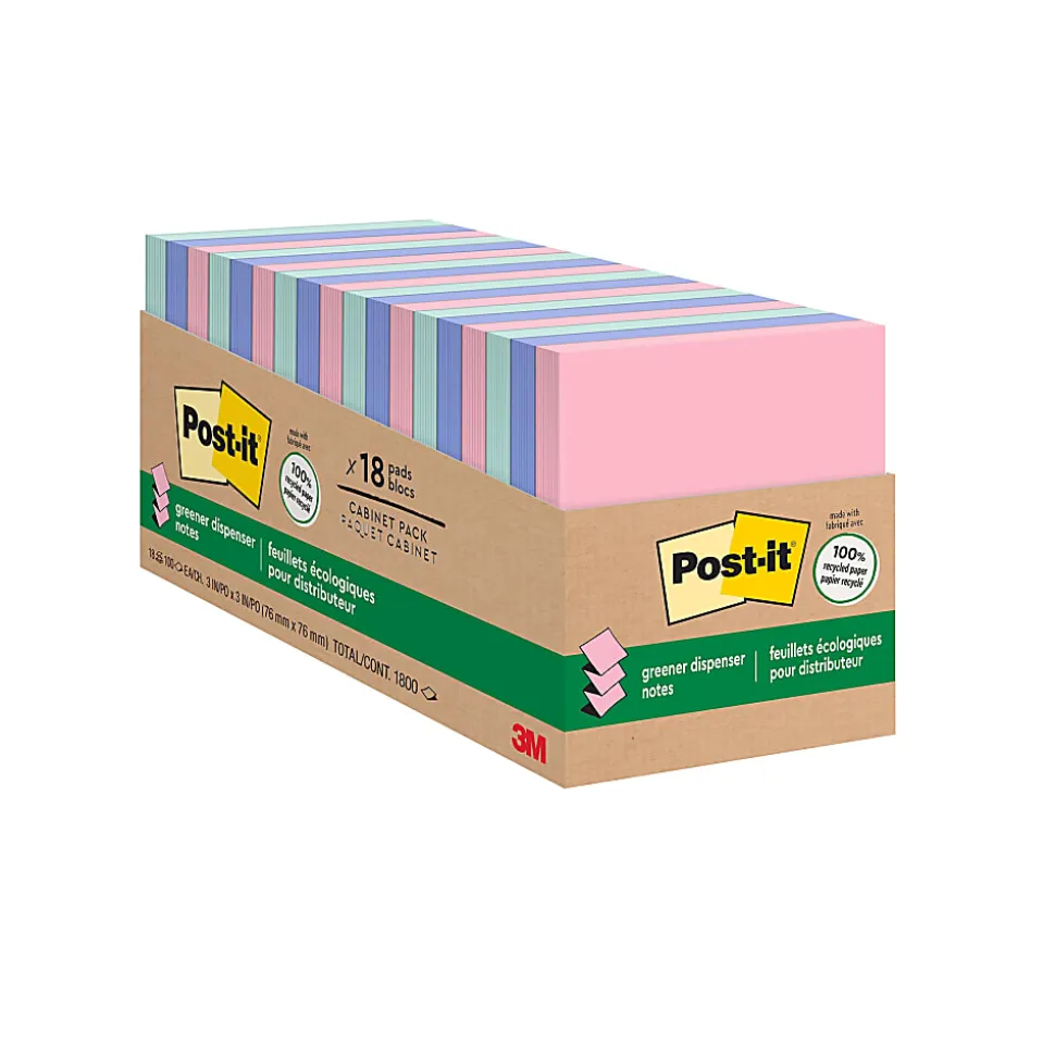 Post-it® Greener Pop Up 100% Recycled Paper Notes, 3 x 3 in, 18 Sticky Note Pads, 100 Sheets/Pad, Accordion Sticky Notes, Sweet Sprinkles