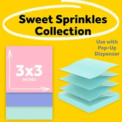 Post-it® Greener Pop Up 100% Recycled Paper Notes, 3 x 3 in, 18 Sticky Note Pads, 100 Sheets/Pad, Accordion Sticky Notes, Sweet Sprinkles