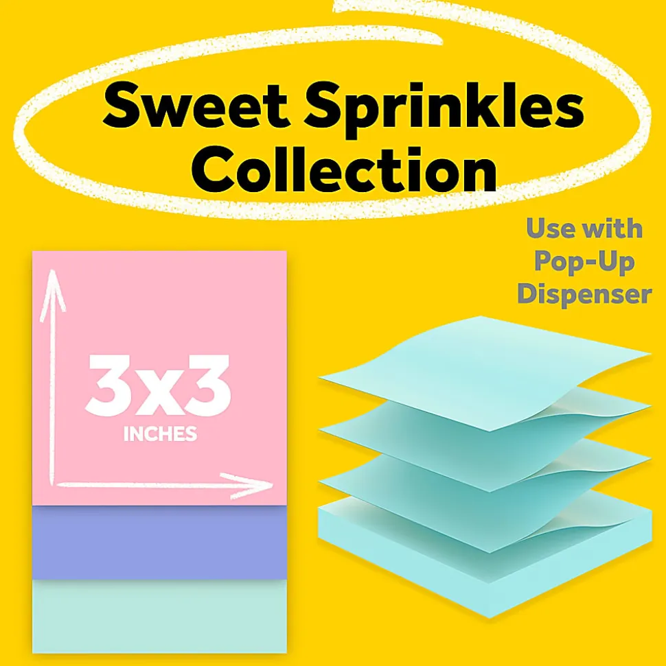 Post-it® Greener Pop Up 100% Recycled Paper Notes, 3 x 3 in, 18 Sticky Note Pads, 100 Sheets/Pad, Accordion Sticky Notes, Sweet Sprinkles