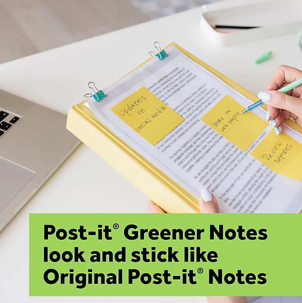 Post-it® Greener 100% Recycled Paper Notes, 3 x 3 in, 12 Sticky Note Pads, 100 Sheets/Pad, School Supplies and Office Products, Canary Yellow