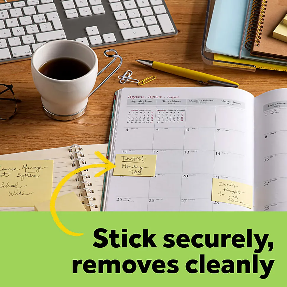 Post-it® Greener 100% Recycled Paper Notes, 3 x 3 in, 12 Sticky Note Pads, 100 Sheets/Pad, School Supplies and Office Products, Canary Yellow
