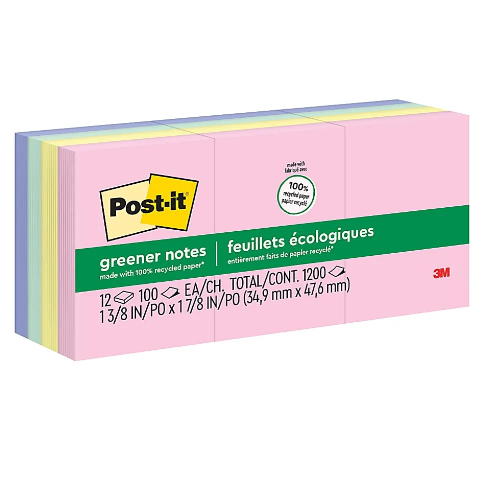 Post-it® Greener 100% Recycled Paper Notes, 1.38 x 1.88 in, 12 Mini Sticky Note Pads, School Supplies and Office Products, Sweet Sprinkles