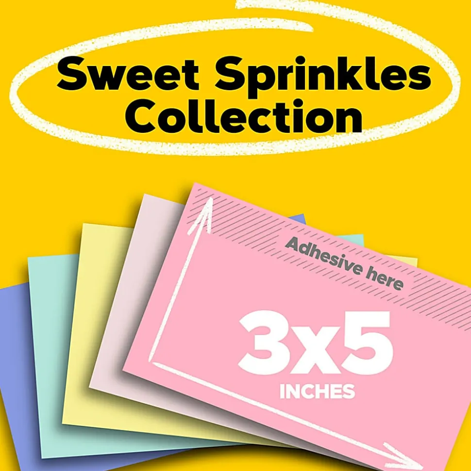 Post-it® Greener 100% Recycled Paper Notes, 3 x 5 in, 5 Sticky Note Pads, 100 Sheets/Pad, School Supplies and Office Products, Sweet Sprinkles