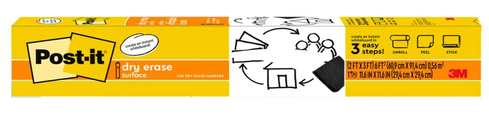Post it® Non-Magnetic Dry-Erase Whiteboard Surface, 24" x 36", White