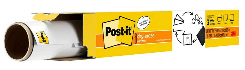 Post it® Non-Magnetic Dry-Erase Whiteboard Surface, 24" x 36", White