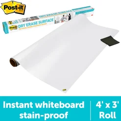 Post it® Non-Magnetic Dry-Erase Whiteboard Surface, 36" x 48", White