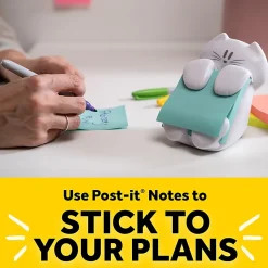 Post-it® Note Dispenser, 3 in x 3 in, 1 Dispenser, 1 Pad, 45 Sheets/Pad, White Cat Design, Sticky Notes Holder for Desk, Classroom or Office Supplies