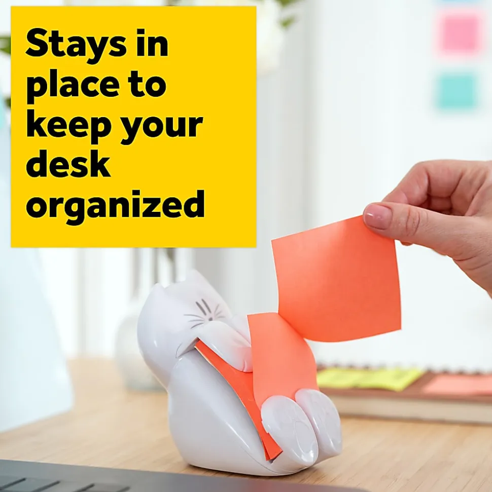 Post-it® Note Dispenser, 3 in x 3 in, 1 Dispenser, 1 Pad, 45 Sheets/Pad, White Cat Design, Sticky Notes Holder for Desk, Classroom or Office Supplies