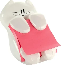 Post-it® Note Dispenser, 3 in x 3 in, 1 Dispenser, 1 Pad, 45 Sheets/Pad, White Cat Design, Sticky Notes Holder for Desk, Classroom or Office Supplies
