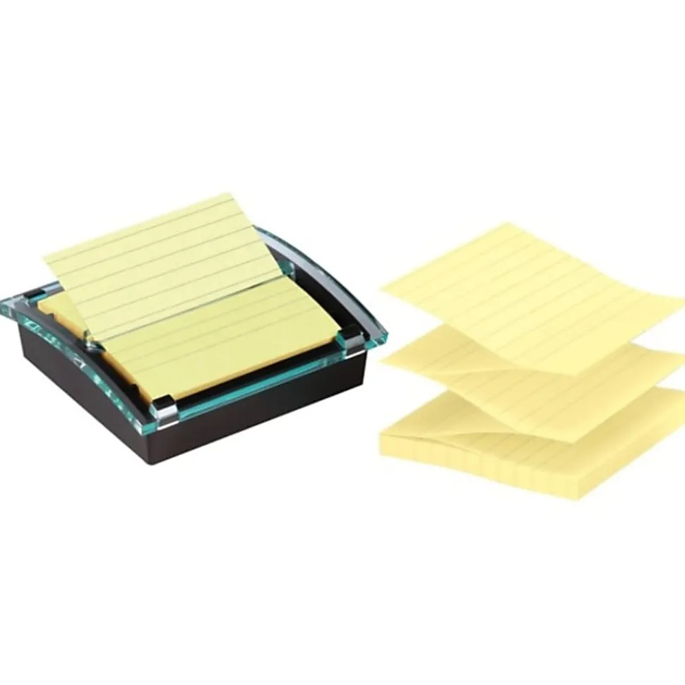 Post-it Note Dispensers, 4 in x 4 in, 1 Dispenser, 1 Pad, 90 Sheets/Pad, Clean Removal, Canary Yellow, Lined