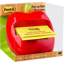 Post-it® Note Dispenser, 3 x 3 in, 1 Dispenser, 1 Pad, 45 Sheets/Pad, Red Apple Dispenser, Sticky Notes Holder for Desk, Classroom or Office Supplies