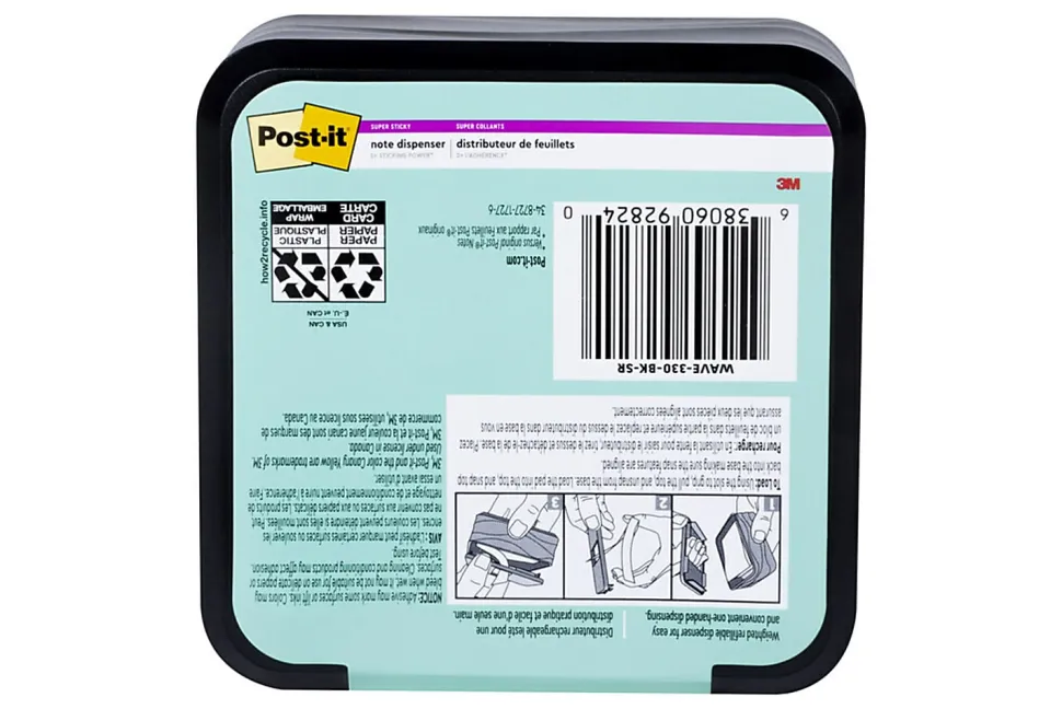 Post-it® Note Dispenser, 3 x 3 in, 1 Dispenser, 1 Pad, 45 Sheets/Pad, Black Dispenser, Sticky Notes Holder for Desk, Classroom or Office Supplies
