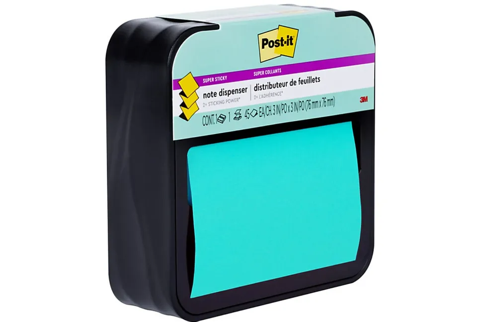 Post-it® Note Dispenser, 3 x 3 in, 1 Dispenser, 1 Pad, 45 Sheets/Pad, Black Dispenser, Sticky Notes Holder for Desk, Classroom or Office Supplies