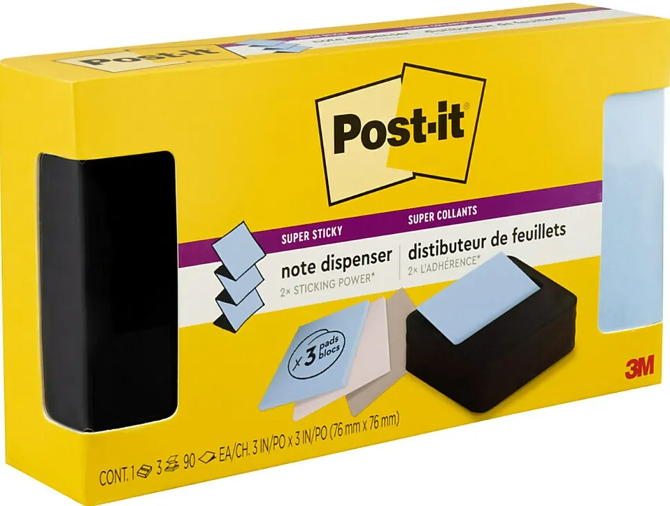 Post-it® Note Dispenser, 3 x 3 in, 1 Dispenser, 3 Pad, 90 Sheets/Pad, Black Wave Dispenser, Sticky Notes Holder for Desk, Classroom or Office Supplies