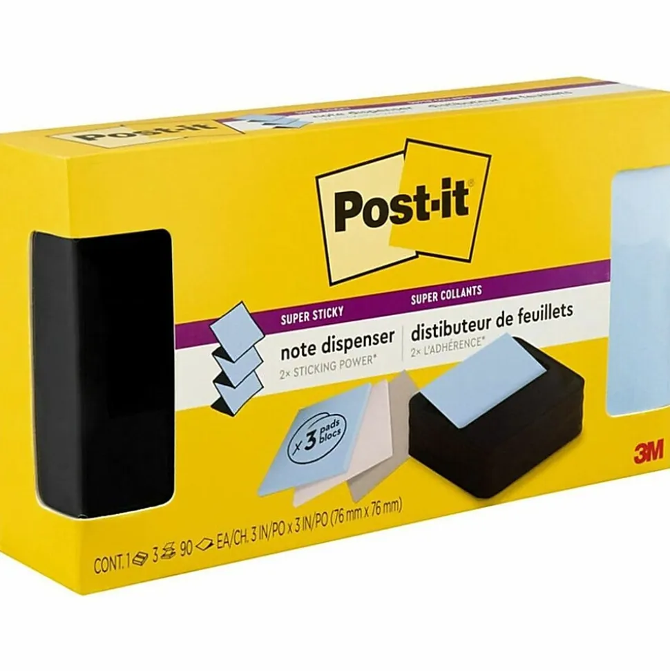 Post-it® Note Dispenser, 3 x 3 in, 1 Dispenser, 3 Pad, 90 Sheets/Pad, Black Wave Dispenser, Sticky Notes Holder for Desk, Classroom or Office Supplies