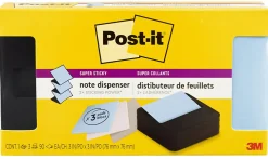 Post-it® Note Dispenser, 3 x 3 in, 1 Dispenser, 3 Pad, 90 Sheets/Pad, Black Wave Dispenser, Sticky Notes Holder for Desk, Classroom or Office Supplies