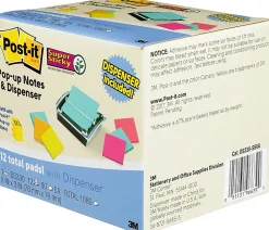 Post-it® Note Dispenser, 3 x 3 in, 12 Sticky Note Pads, 90 Sheets/pad, Sticky Note Holder, Black Base, Clear Top, Classroom or Office Supplies