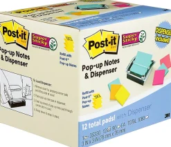 Post-it® Note Dispenser, 3 x 3 in, 12 Sticky Note Pads, 90 Sheets/pad, Sticky Note Holder, Black Base, Clear Top, Classroom or Office Supplies