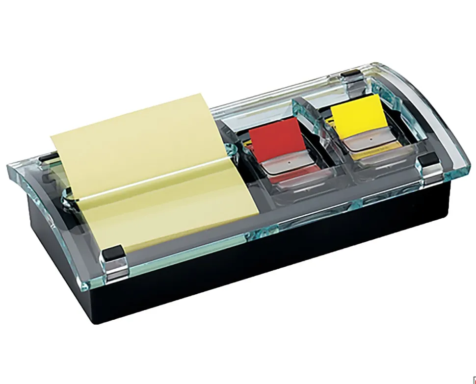 Post-it® Notes and Flag Dispenser, 1 Dispenser, 1 Pad, 90 Sheets/Pad, Black Base with Clear Top, 2 Flag Dispensers, 50 Flags/Dispenser, Clean Removal