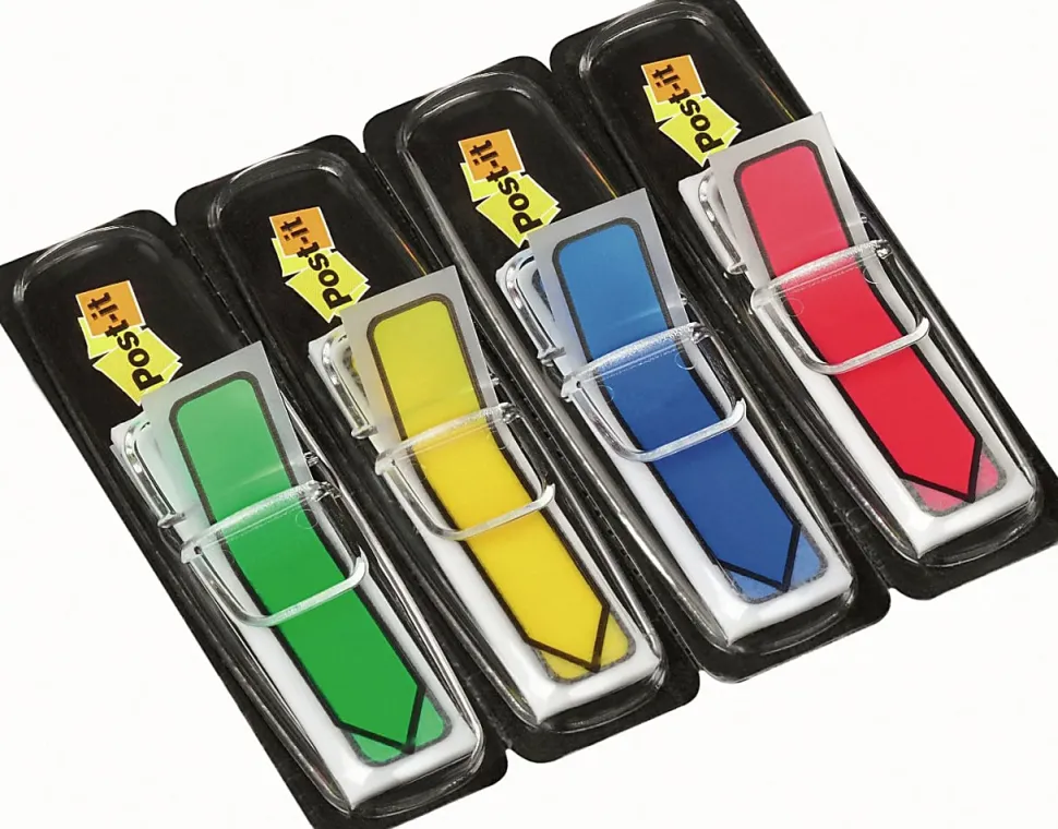 Post-it® Notes Arrow Flags, 1/2", Assorted Primary Colors, 24 Flags Per Pad, Pack Of 4 Pads