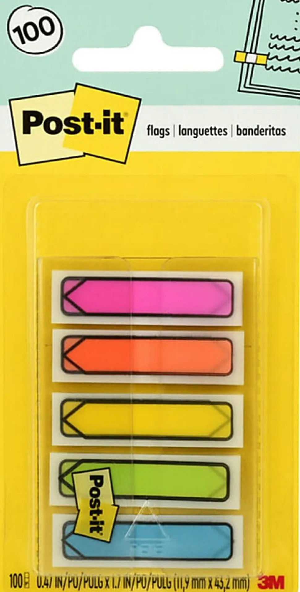 Post-it® Notes Arrow Flags, 1-3/4" x 1/2", Assorted Bright Colors, Pack Of 100 Flags