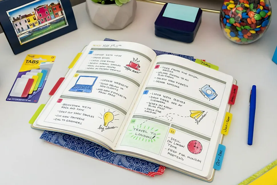 Post-it® Notes Durable Filing Tabs, 3" x 1-1/2", Assorted Colors, 6 Flags Per Pad, Pack Of 4 Pads