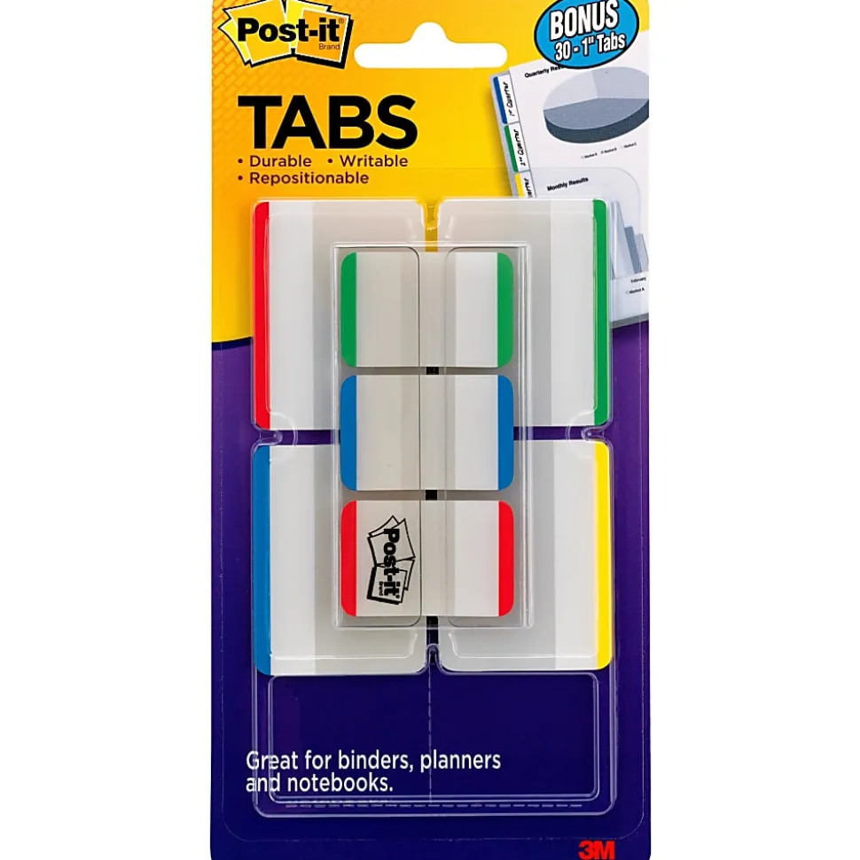 Post-it® Notes Durable Filing Tabs, 1" And 2" Tabs, Assorted Colors (686VAD1), Pack Of 7 Pads