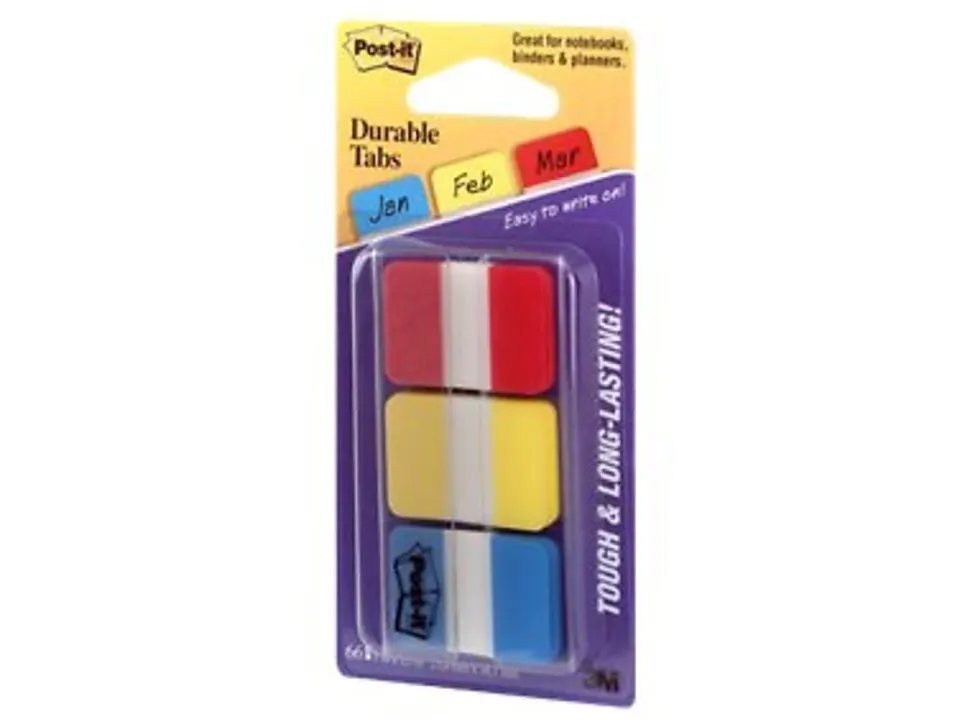 Post-it® Notes Durable Filing Tabs, 1" x 1-1/2", Blue/Red/Yellow, 22 Flags Per Pad, Pack Of 3 Pads