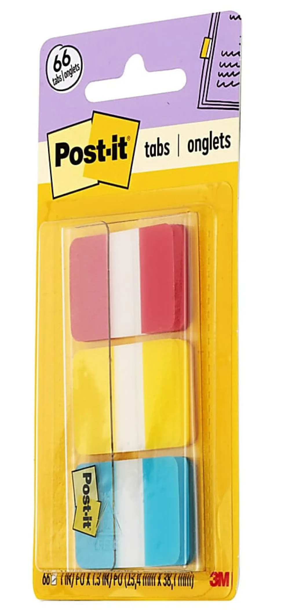 Post-it® Notes Durable Filing Tabs, 1" x 1-1/2", Blue/Red/Yellow, 22 Flags Per Pad, Pack Of 3 Pads