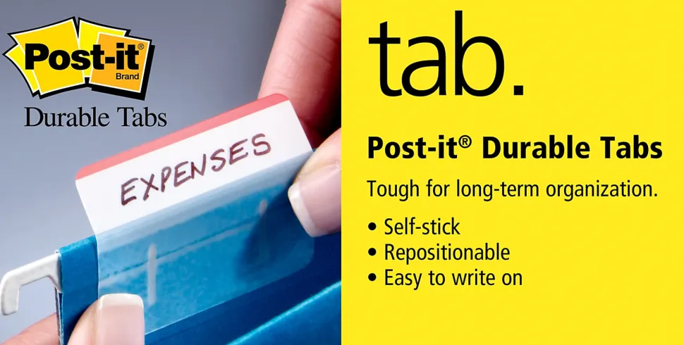 Post-it® Notes Durable Filing Tabs, 1" x 1-1/2", Green/Orange/Pink, 22 Flags Per Pad, Pack Of 3 Pads