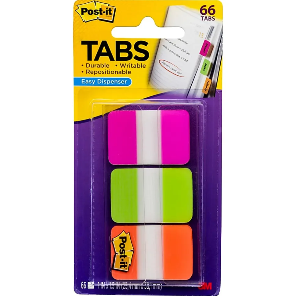 Post-it® Notes Durable Filing Tabs, 1" x 1-1/2", Green/Orange/Pink, 22 Flags Per Pad, Pack Of 3 Pads