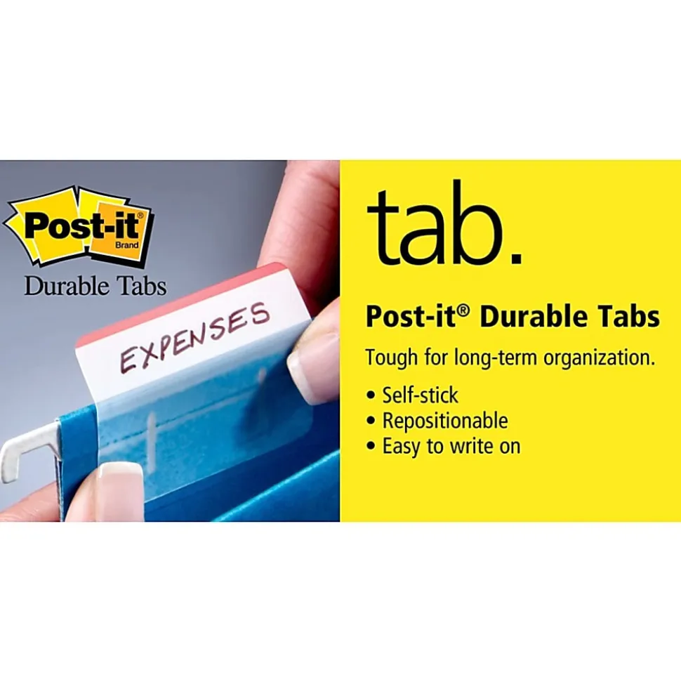 Post-it® Notes Durable Filing Tabs, 1" x 1-1/2", Green/Orange/Pink, 22 Flags Per Pad, Pack Of 3 Pads