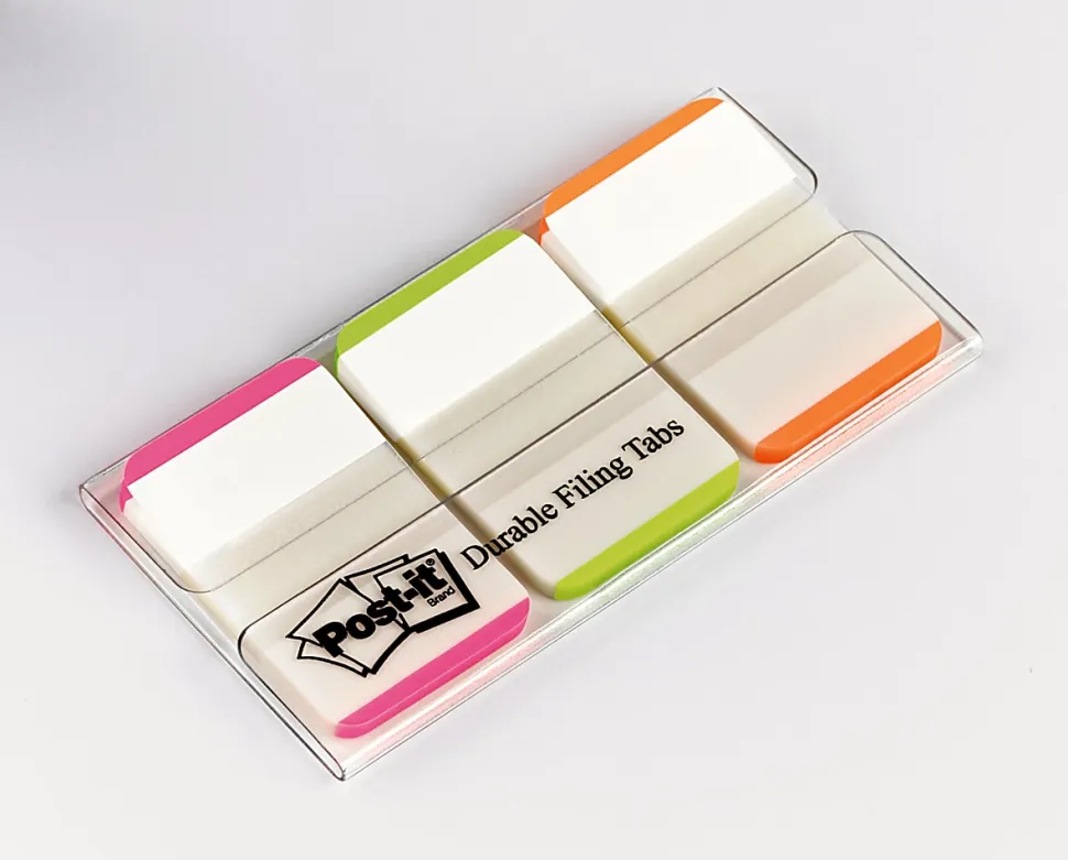 Post-it® Notes Durable Filing Tabs, 1" x 1-1/2", Green/Orange/Pink Color Bars, 22 Flags Per Pad, Pack Of 3 Pads