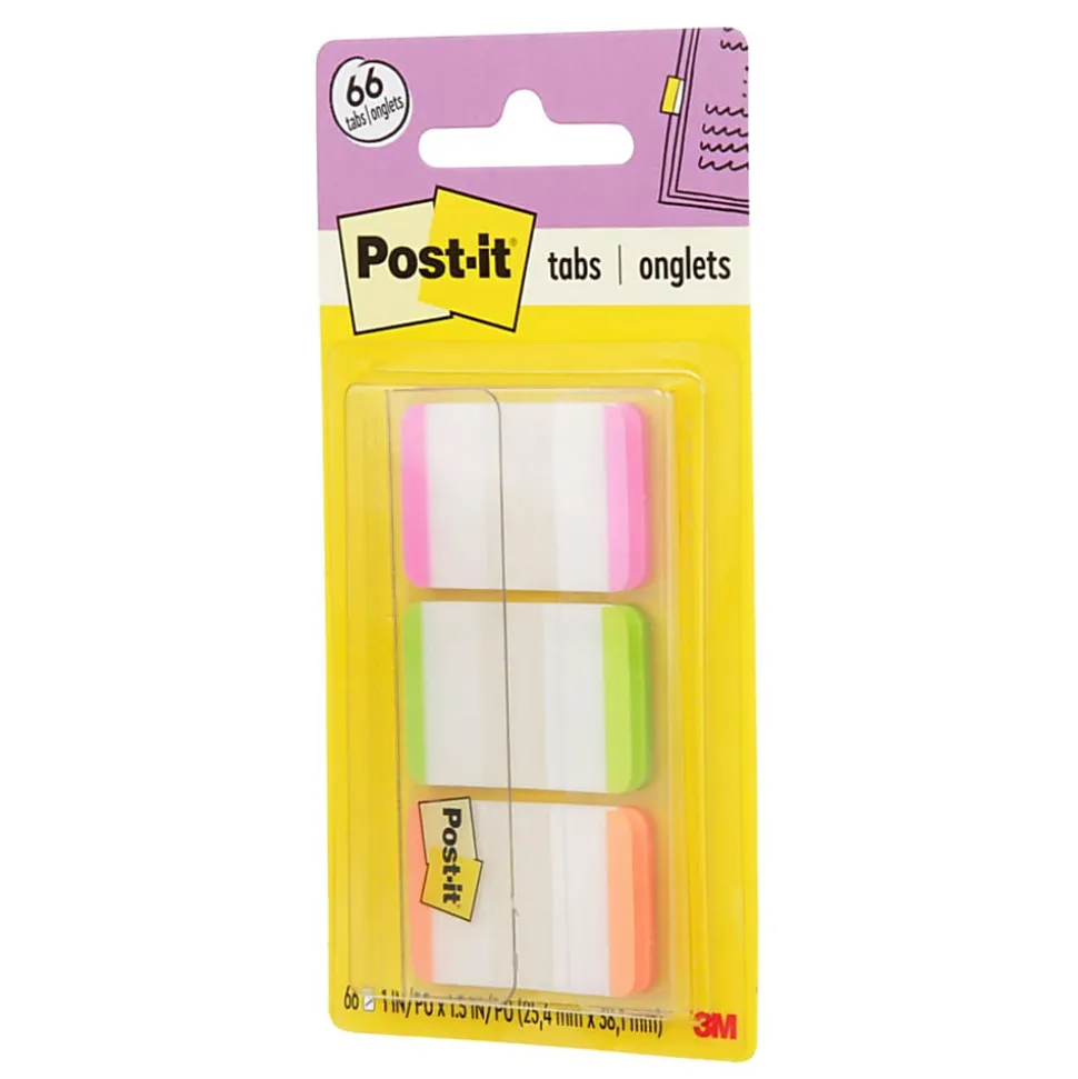 Post-it® Notes Durable Filing Tabs, 1" x 1-1/2", Green/Orange/Pink Color Bars, 22 Flags Per Pad, Pack Of 3 Pads