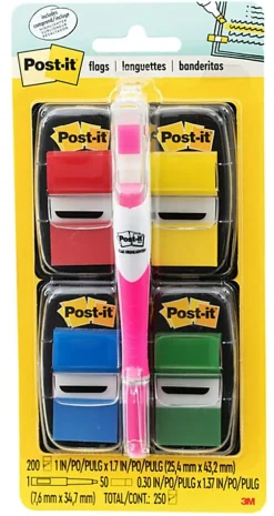Post-it® Notes Flags, With Flag Gel Pen, Assorted Primary Colors, 50 Flags Per Pad, Pack Of 4 Pads
