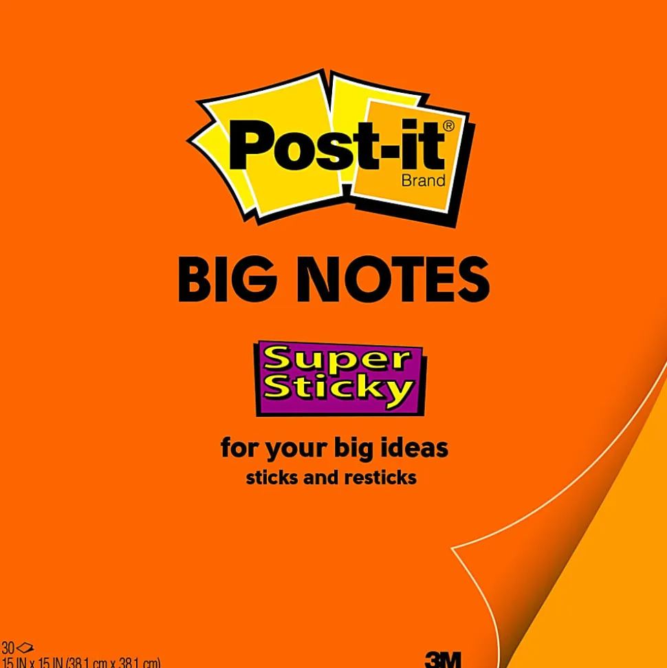 Post-it® Notes Super Sticky Big Notes, 30 Sheets, 15" x 15", Neon Orange